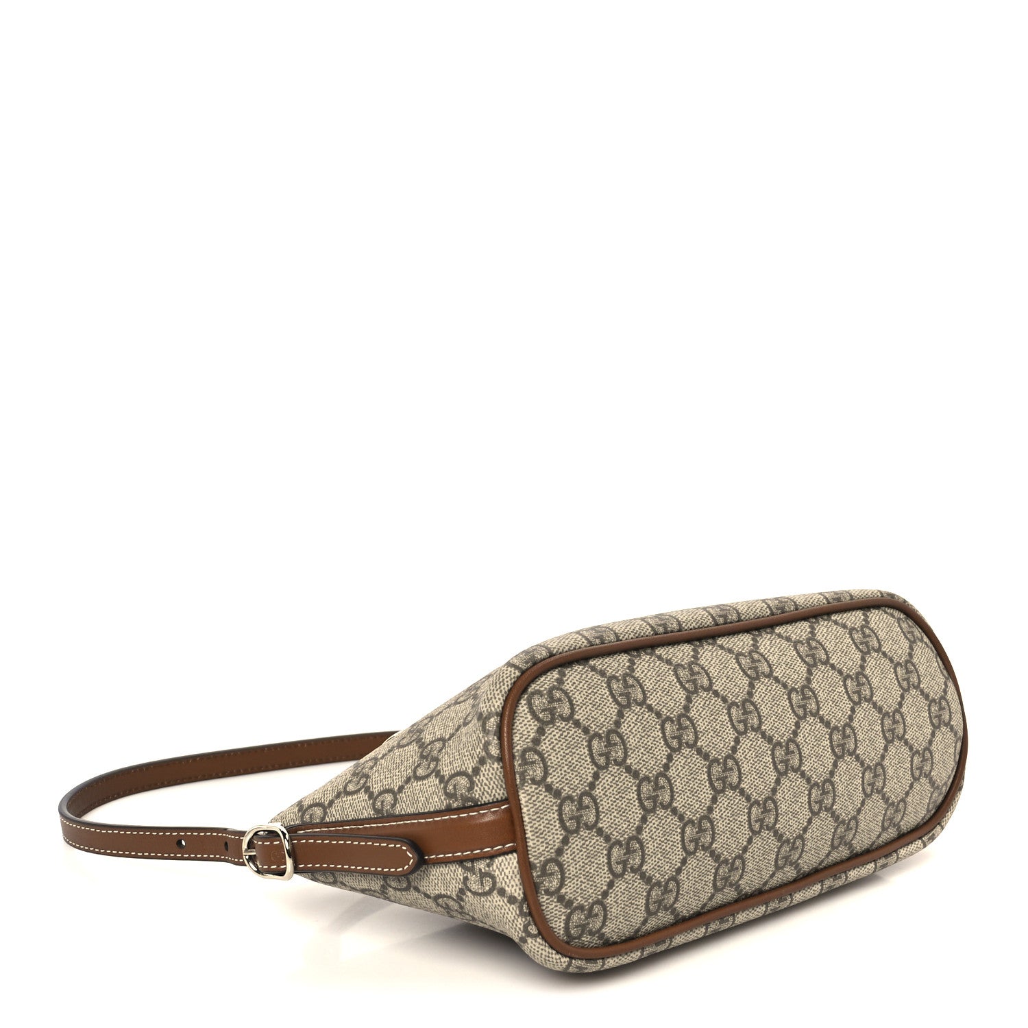 Gucci GG Supreme Monogram Emblem Small Shoulder Bag Beige Dark Brown 4 of 11