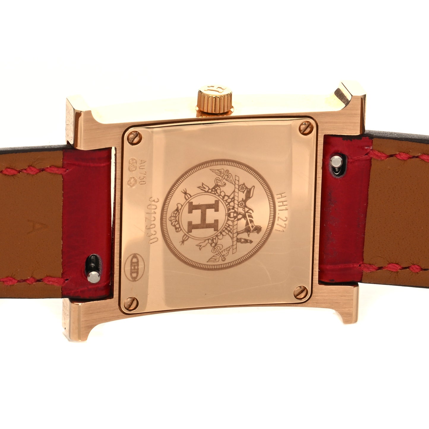 18K Rose Gold Alligator Diamond Bezel Mother of Pearl 21mm Heure H Hour Quartz Watch Braise