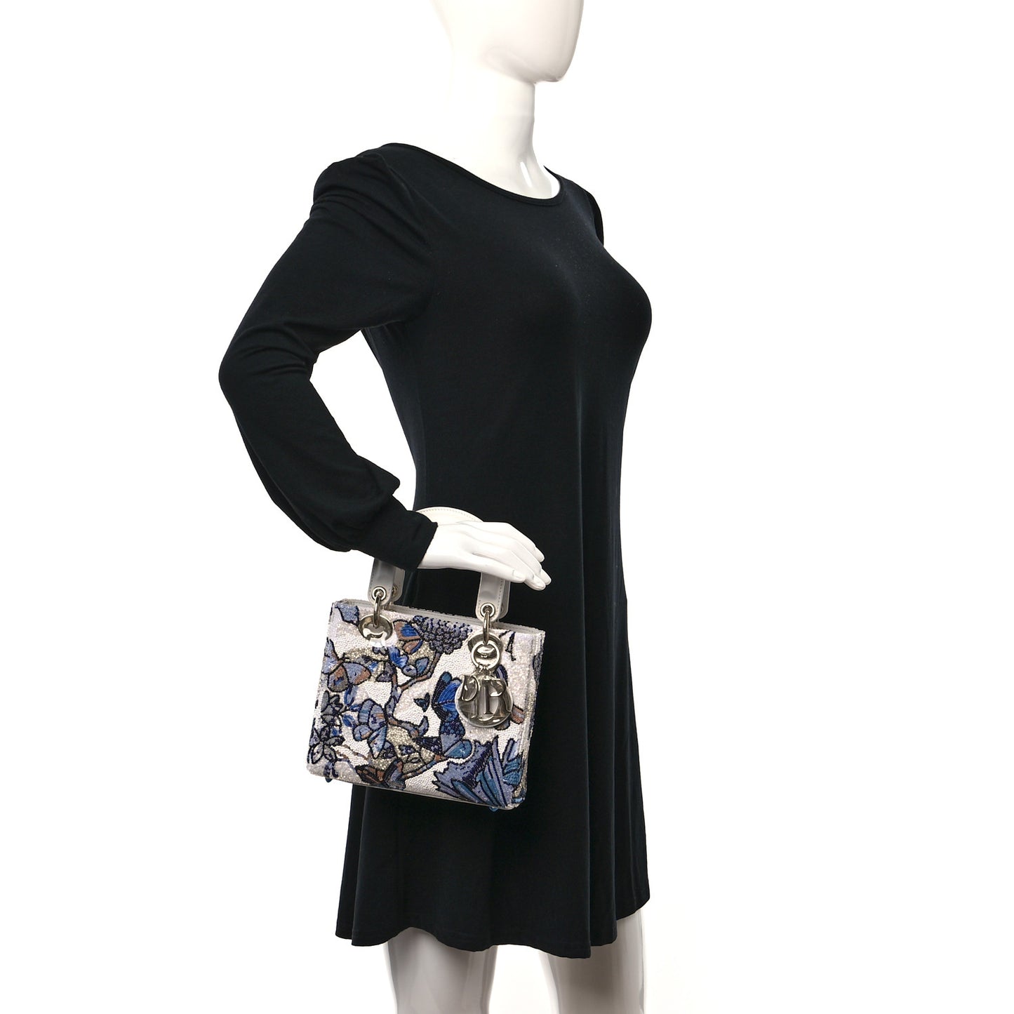 Calfskin Toile De Jouy Beaded Sequin Embroidered Small Mexico Lady Dior White Pastel Midnight Blue