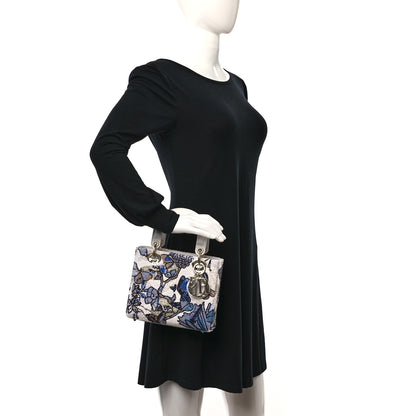 Christian Dior Calfskin Toile De Jouy Beaded Sequin Embroidered Small Mexico Lady Dior White Pastel Midnight Blue 2 of 9