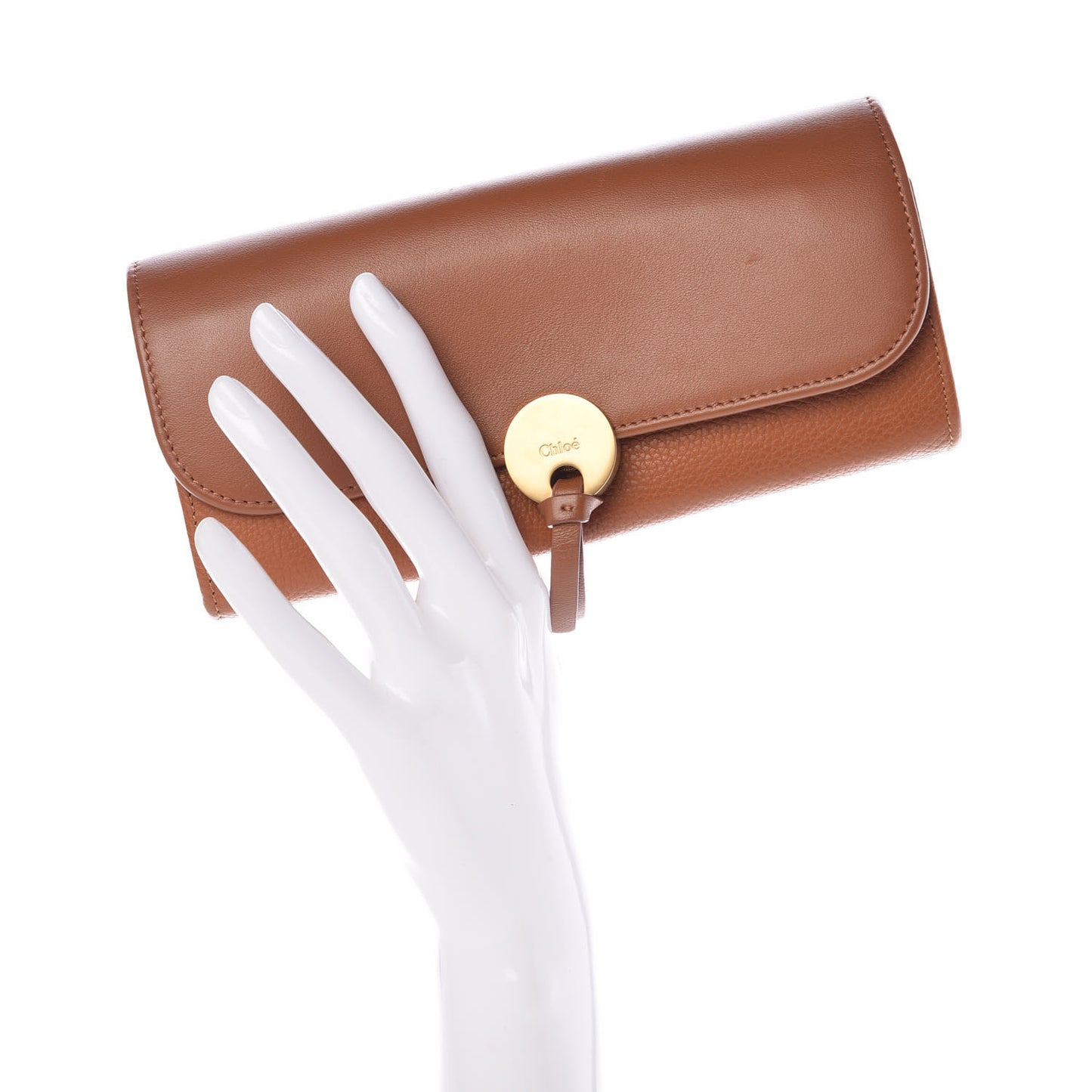 Grained Smooth Calfskin Small Indy Long Wallet Caramel