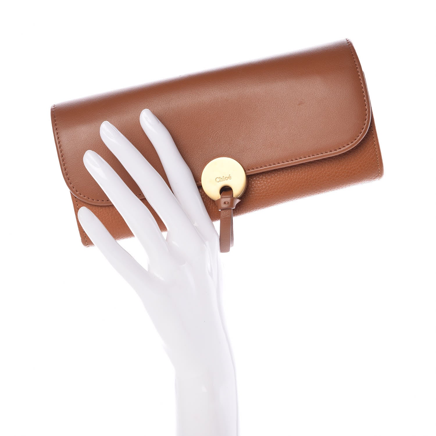 Chloe Grained Smooth Calfskin Small Indy Long Wallet Caramel 2 of 8