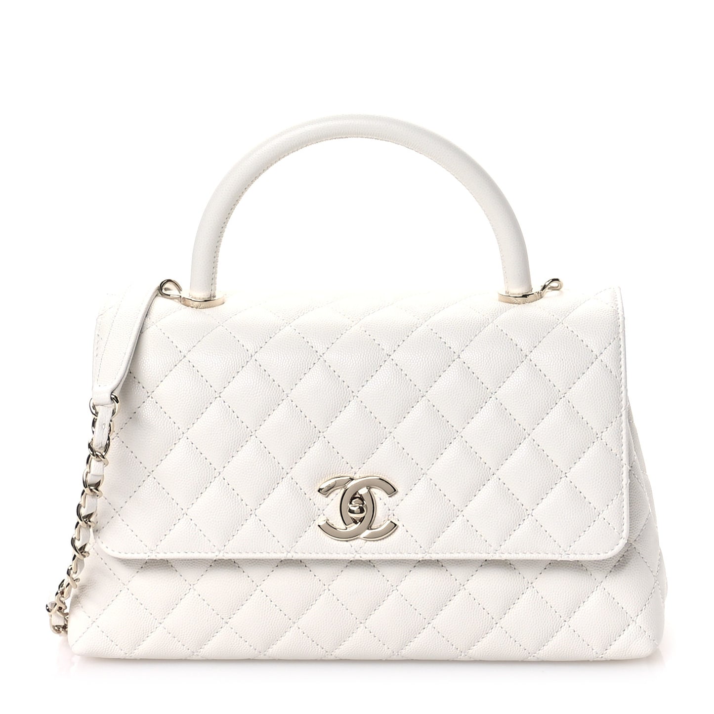 Caviar Quilted Small Coco Handle Flap White