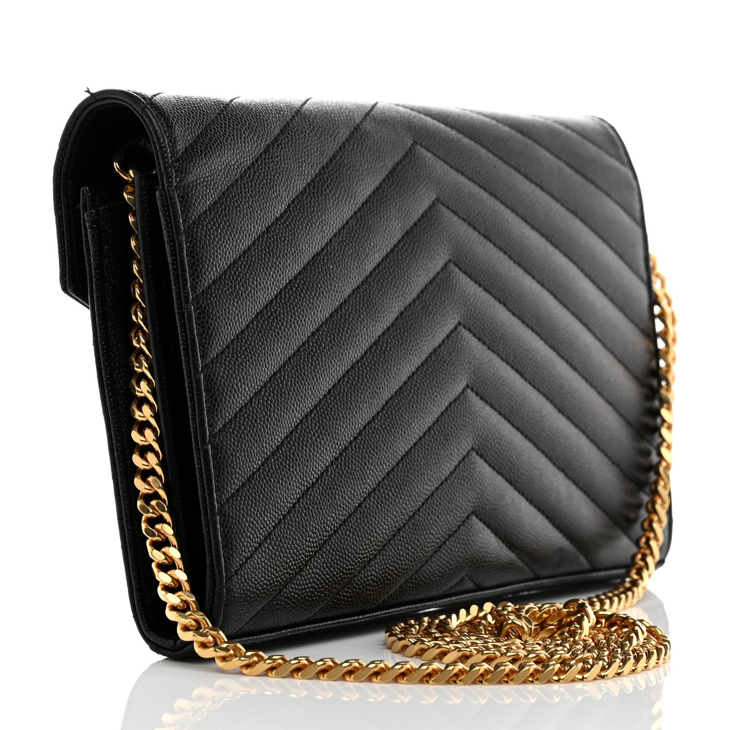 Grain De Poudre Matelasse Chevron Monogram Chain Wallet Black