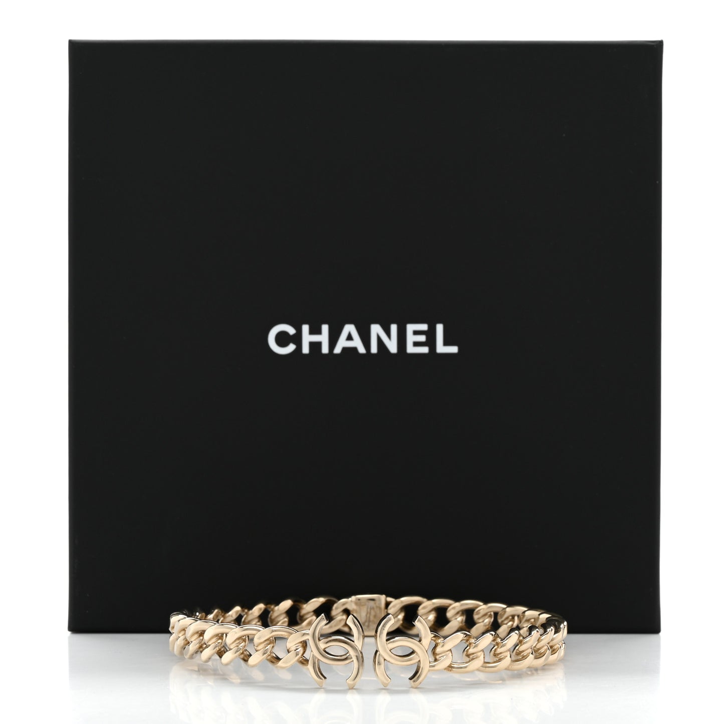 Metal CC Chain Link Choker Necklace M Gold