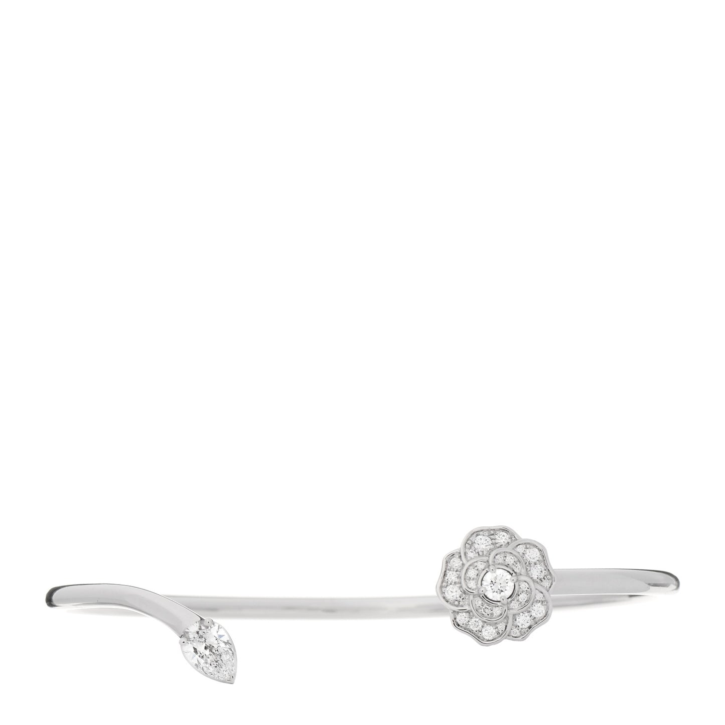 18K White Gold Diamond Camelia Precieux Cuff Bracelet M