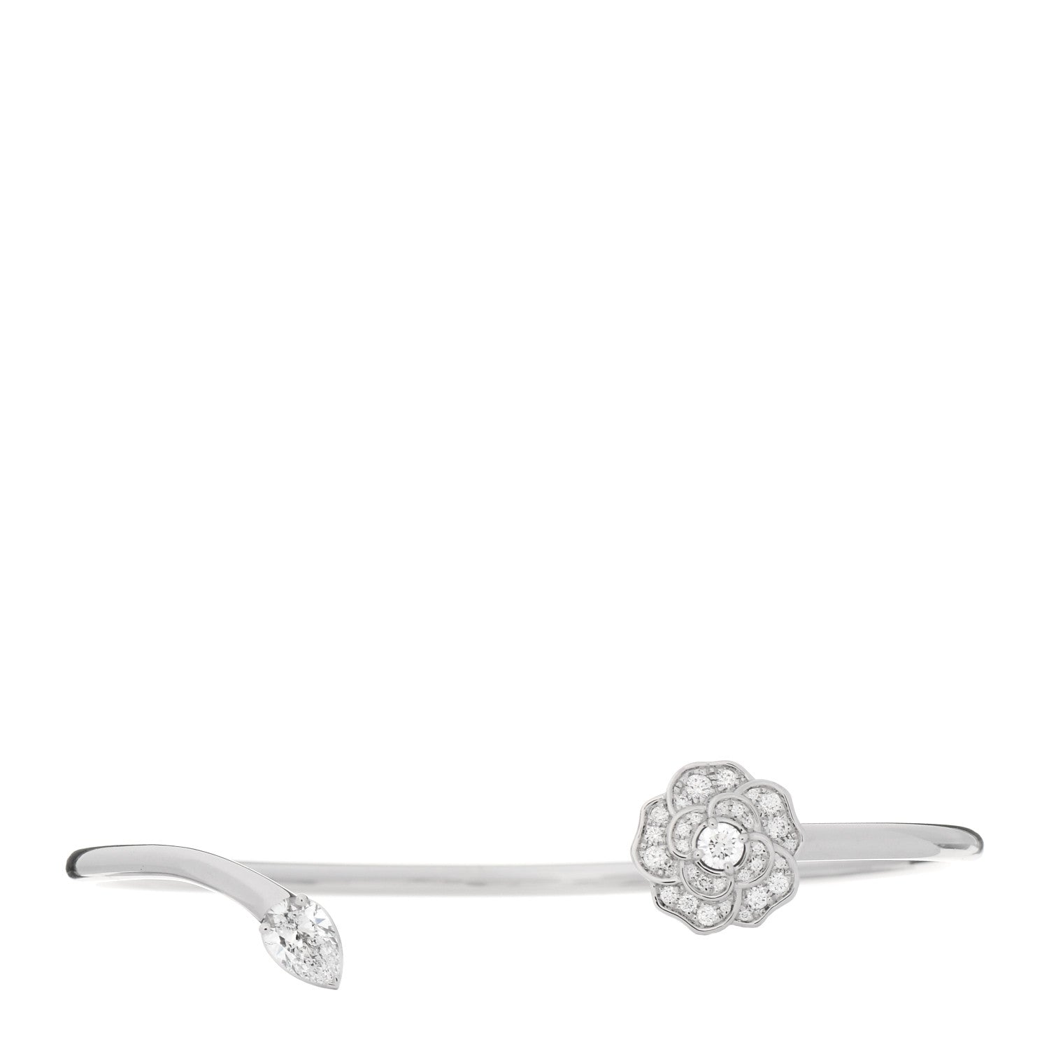 Chanel 18K White Gold Diamond Camelia Precieux Cuff Bracelet M 1 of 5