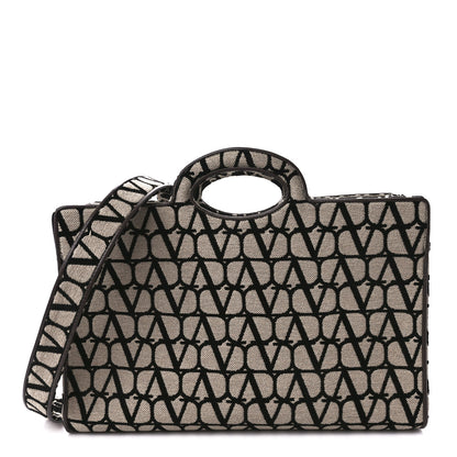 Valentino Garavani Toile Iconographe Goatskin Le Troisieme Shopping Bag Naturale Black Fondant 3 of 11