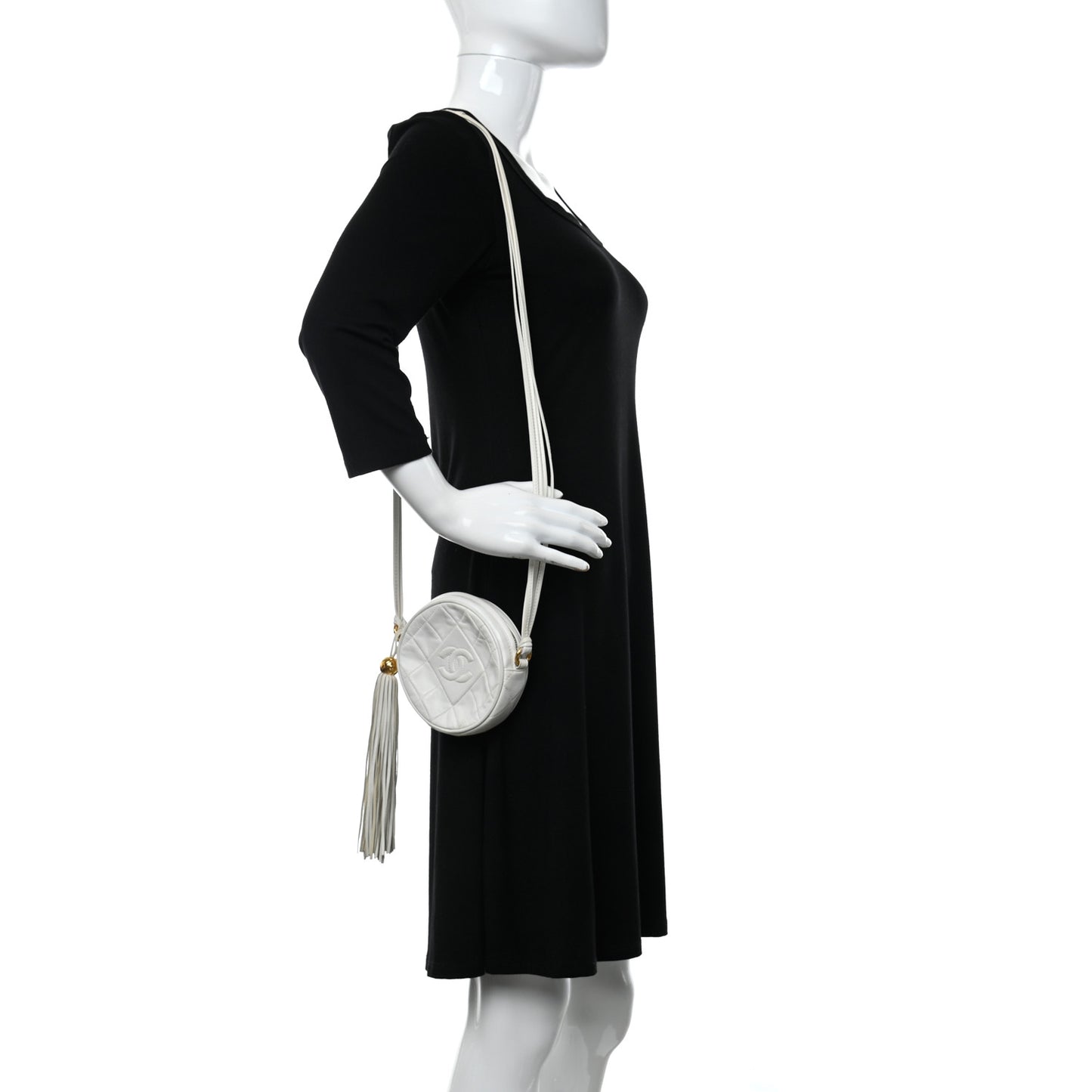 Lambskin Quilted Round Tassel Crossbody Bag White