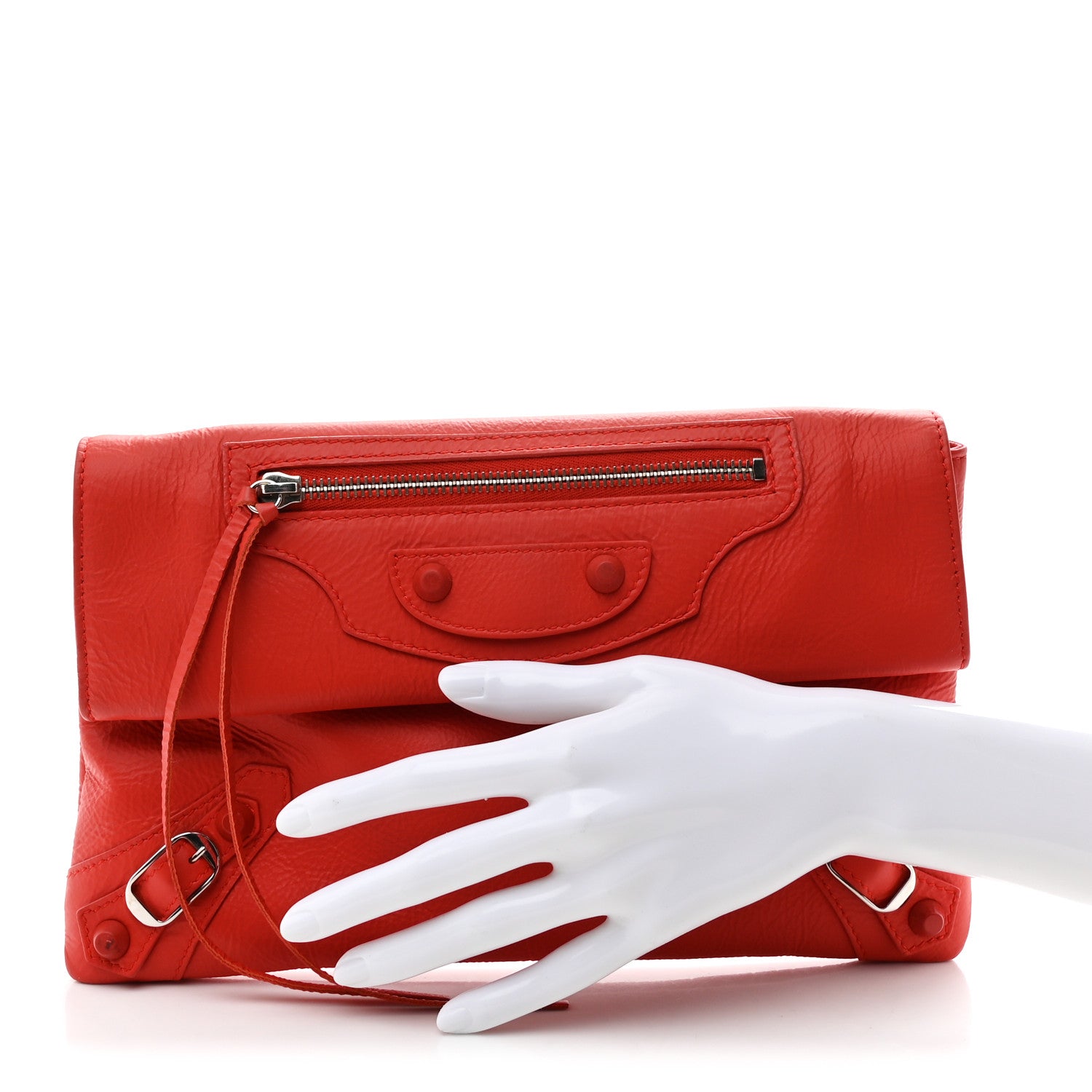 Balenciaga Matte Goatskin Rubber Covered Classic Hardware Envelope Clutch Rouge Ambre 3 of 11