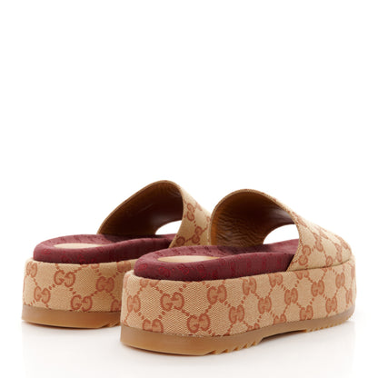 Gucci Canvas GG Monogram Angelina Platform Slide Sandals 36 Beige Ruggine 4 of 10