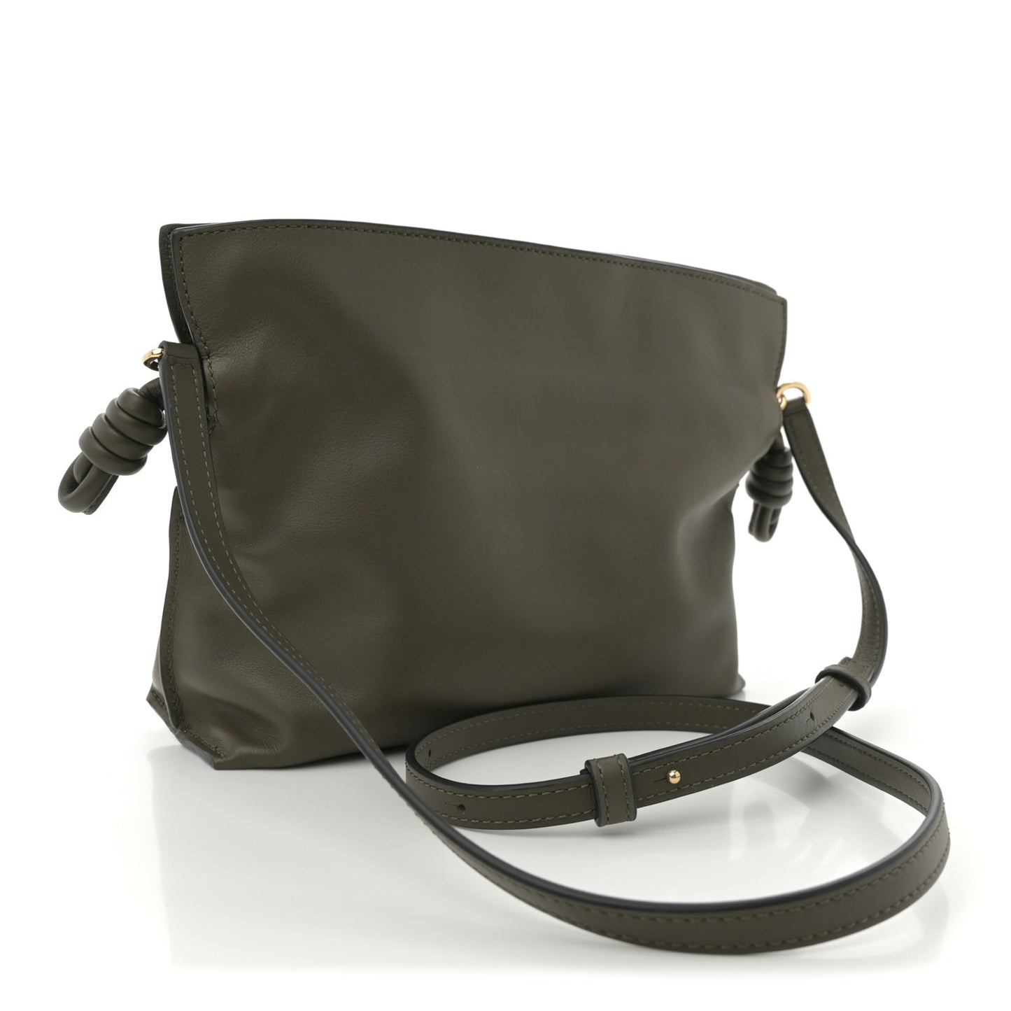 Calfskin Mini Flamenco Knot Clutch Dark Khaki