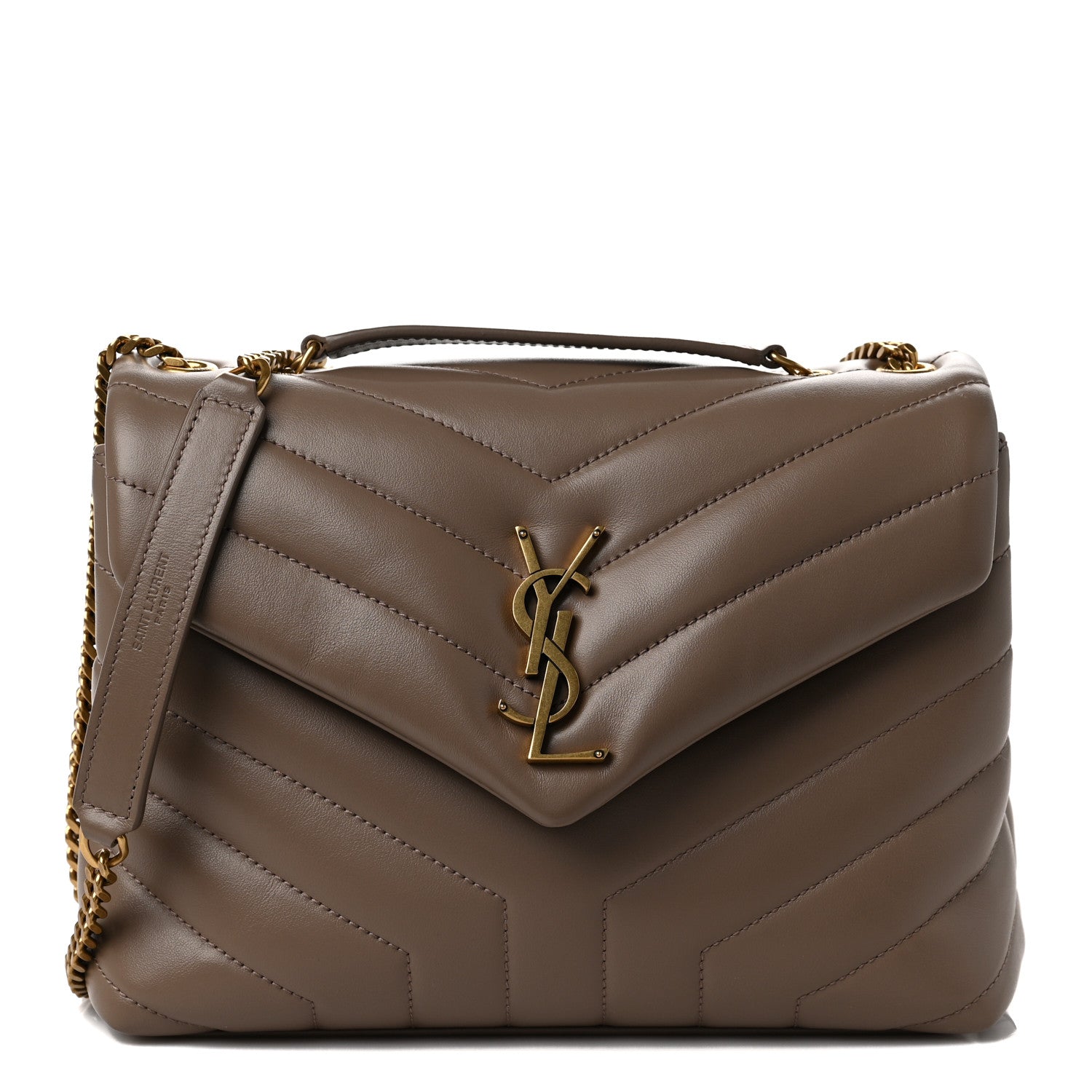 Saint Laurent Calfskin Y Quilted Monogram Small Loulou Chain Satchel Taupe 1 of 8