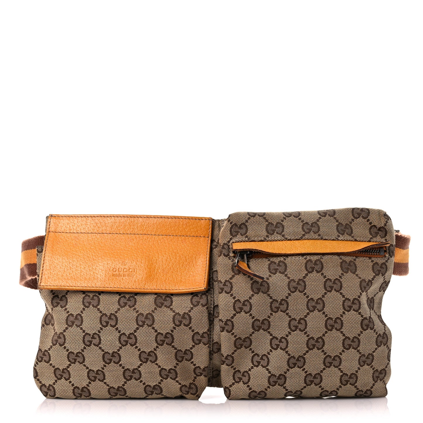 GG Monogram Web Double Pocket Belt Bag Yellow