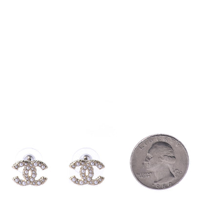Chanel Metal Graduated Pearl Crystal CC Earrings Light Gold 2 of 5