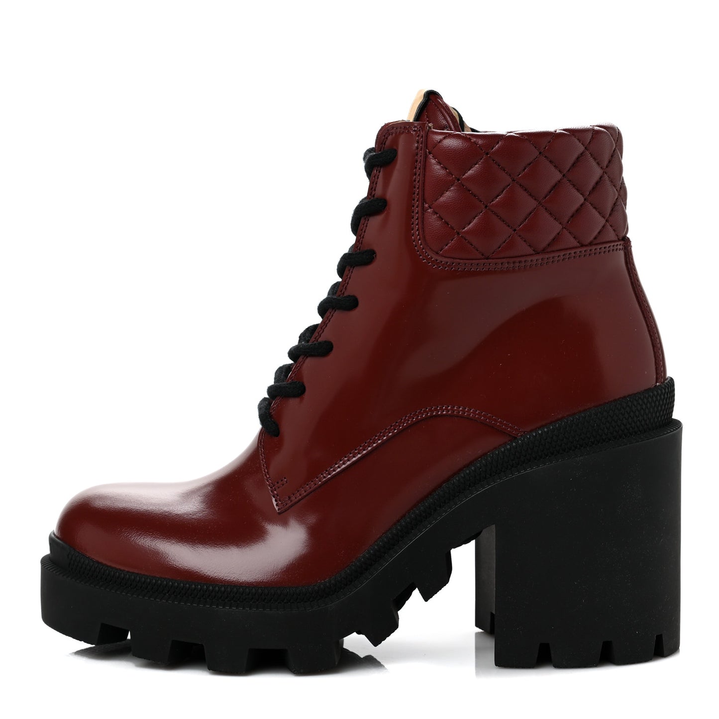 Magnum Calfskin Nappa Quilted Lace Up Ankle Boots 38 Garnet Red