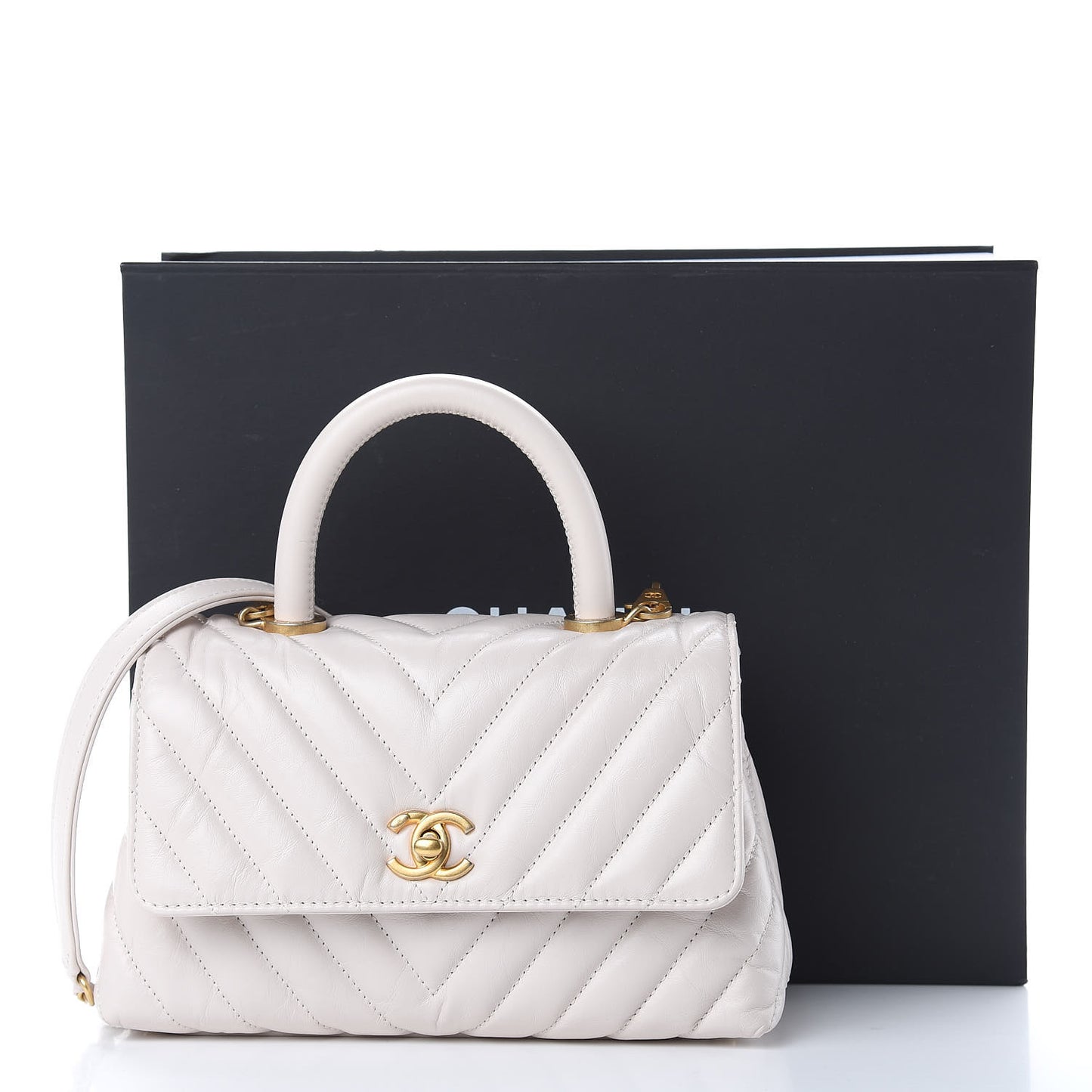 Calfskin Chevron Quilted Mini Coco Handle Flap Rose Pale