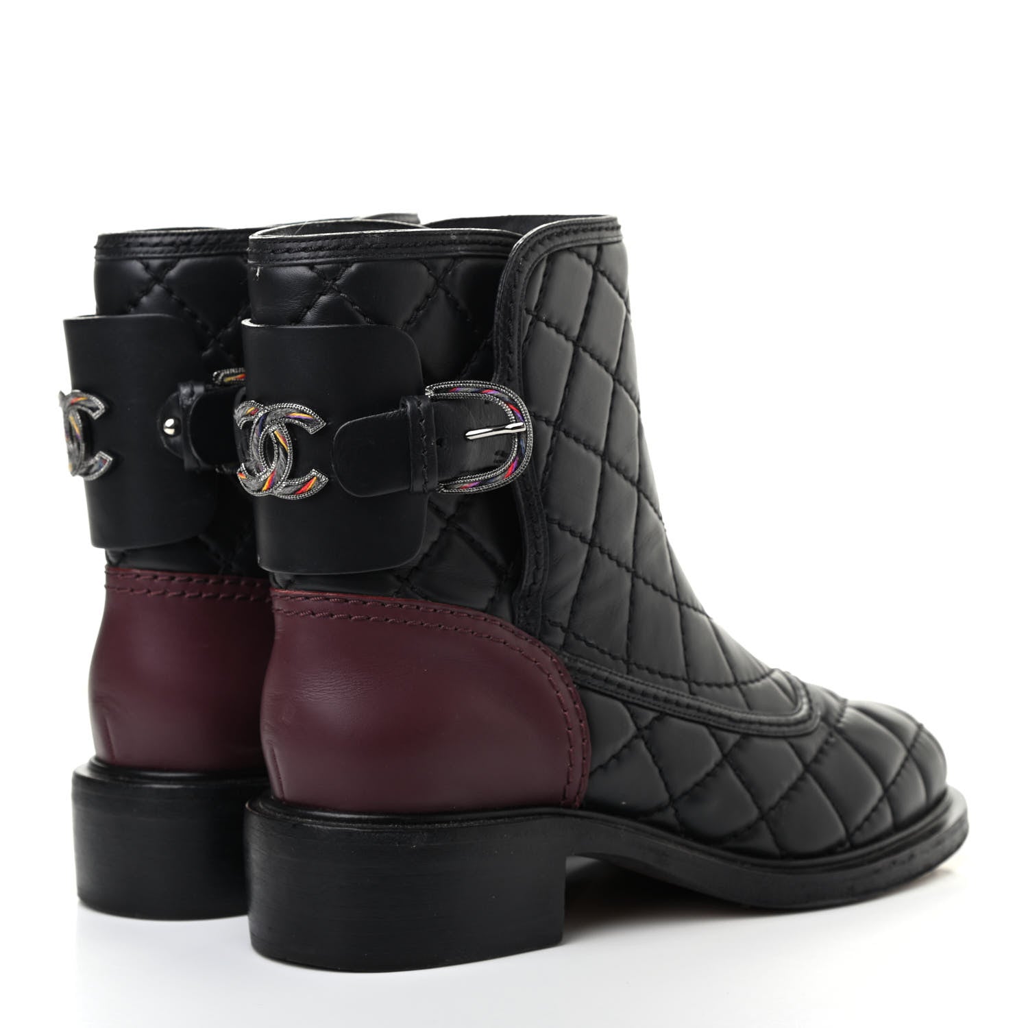 Chanel Lambskin Quilted CC Boots 38.5 Black Burgundy 4 of 8