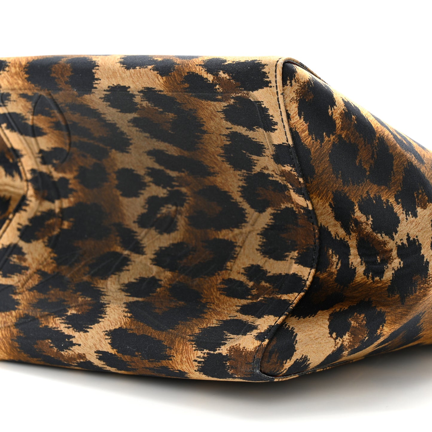 Crepe Satin Leopard Print Empire Spike Studded Mini Cabachic Bucket Bag Brown