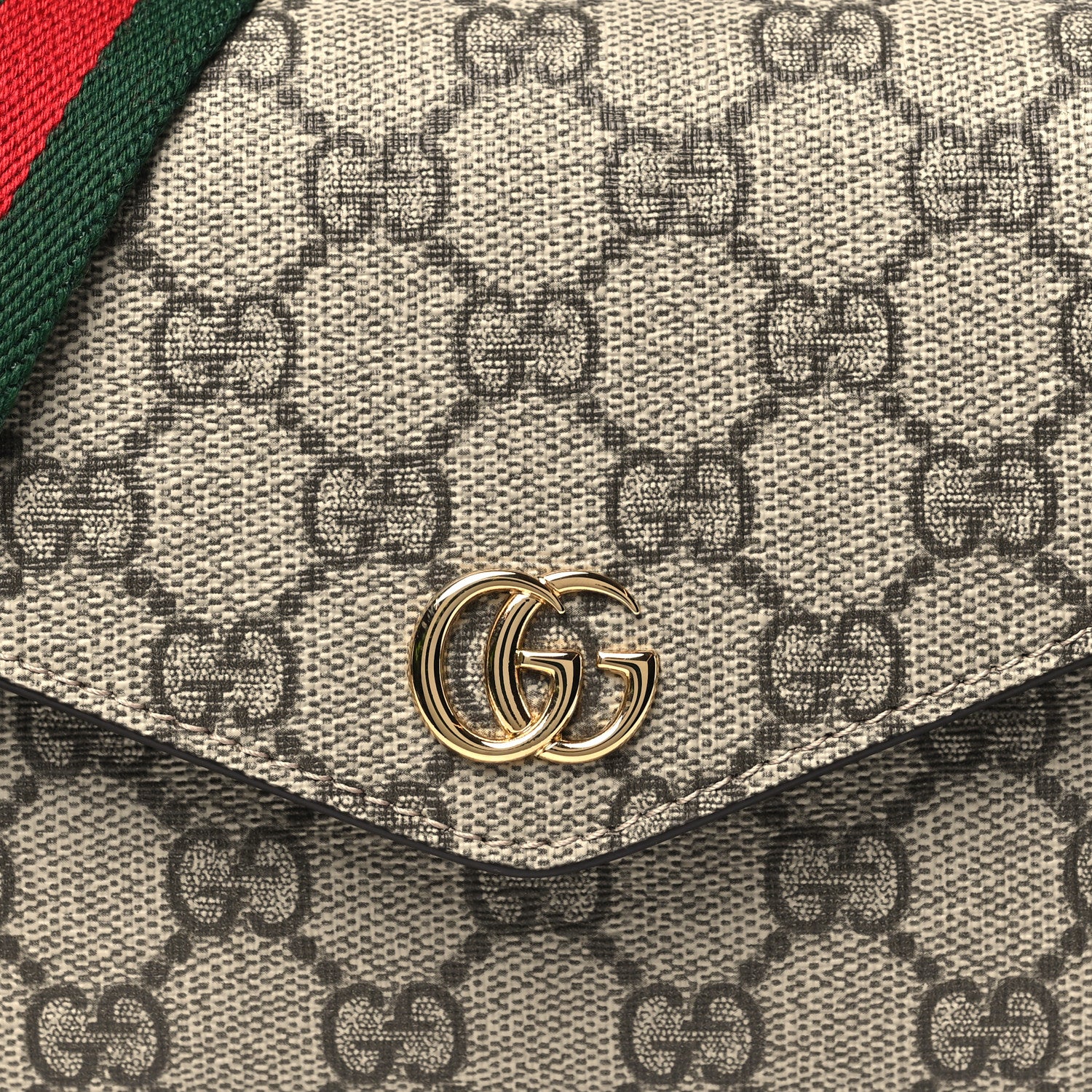 Gucci GG Supreme Monogram Textured Dollar Calfskin Web Mini Ophidia Envelope Shoulder Bag Beige Ebony 8 of 10