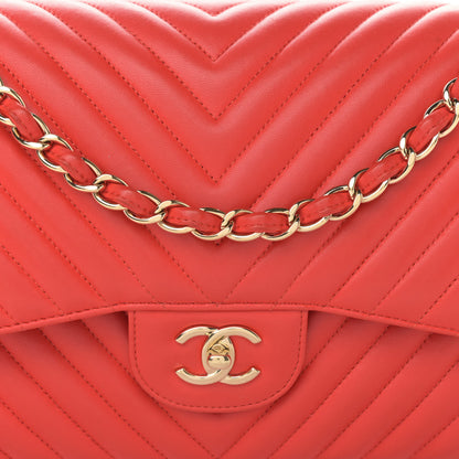Chanel Lambskin Chevron Quilted Jumbo Double Flap Red 8 of 13