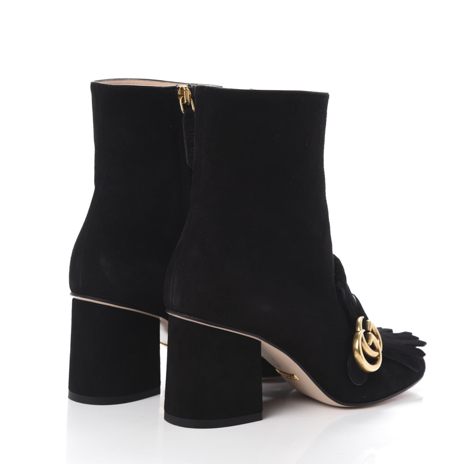Gucci Kid Scamosciato GG Marmont Fringe 75mm Ankle Boots 37 Black 4 of 7