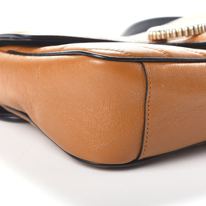 Gucci Vintage Effect Calfskin Matelasse Diagonal Small Torchon GG Marmont Shoulder Bag Cognac Black 8 of 9