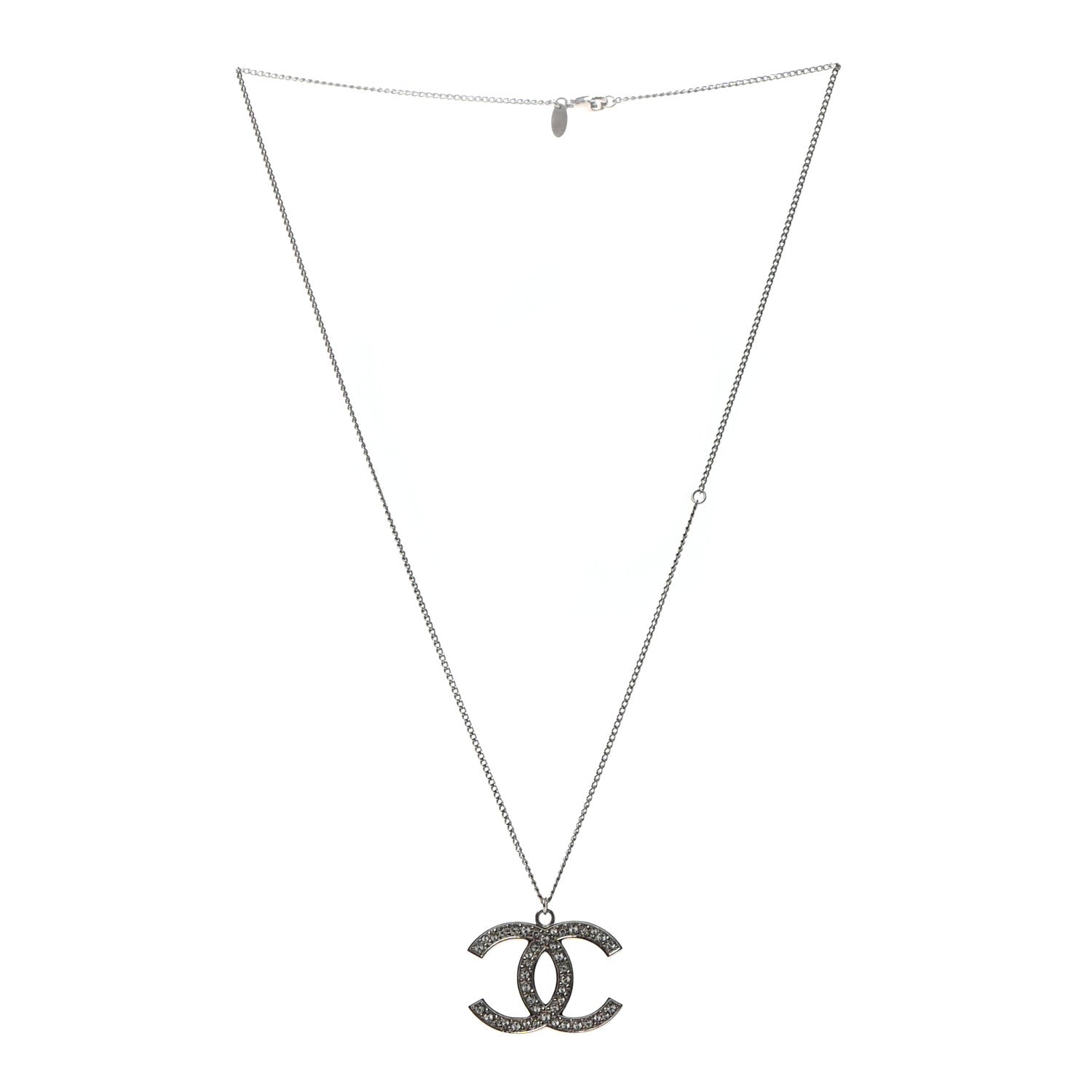 Chanel Crystal Large CC Necklace Silver 3 of 5