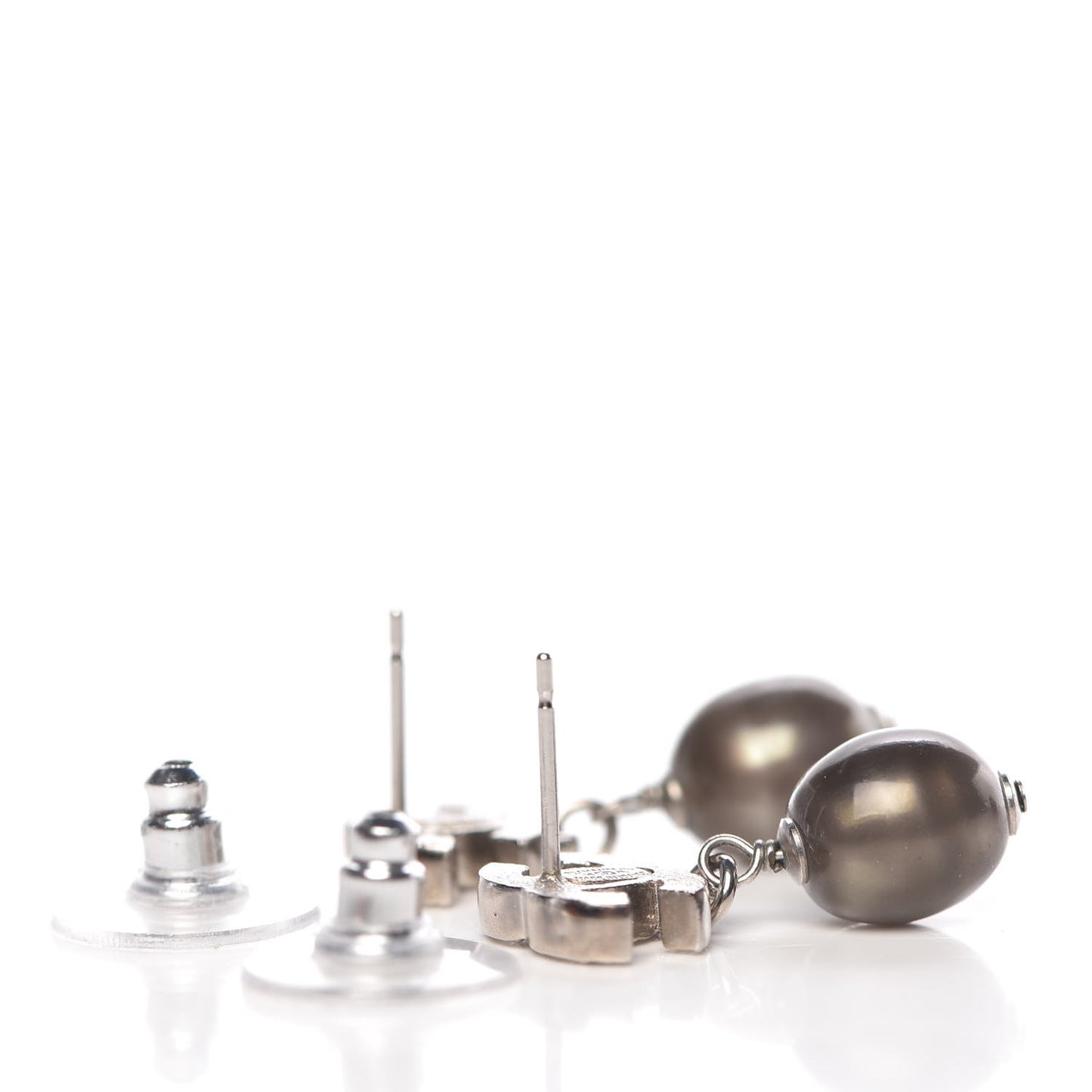 Crystal Pearl CC Drop Earrings Grey