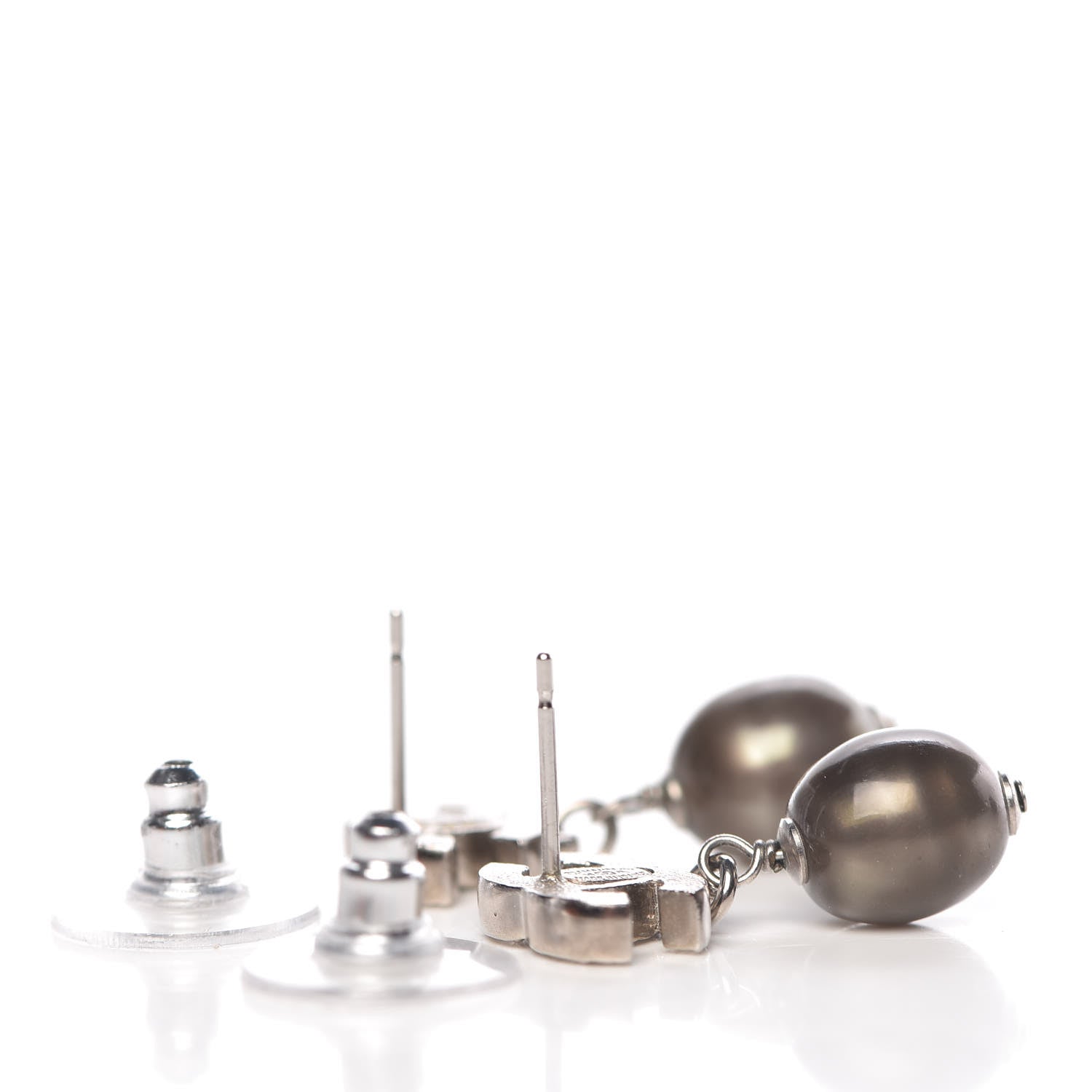 Chanel Crystal Pearl CC Drop Earrings Grey 3 of 4