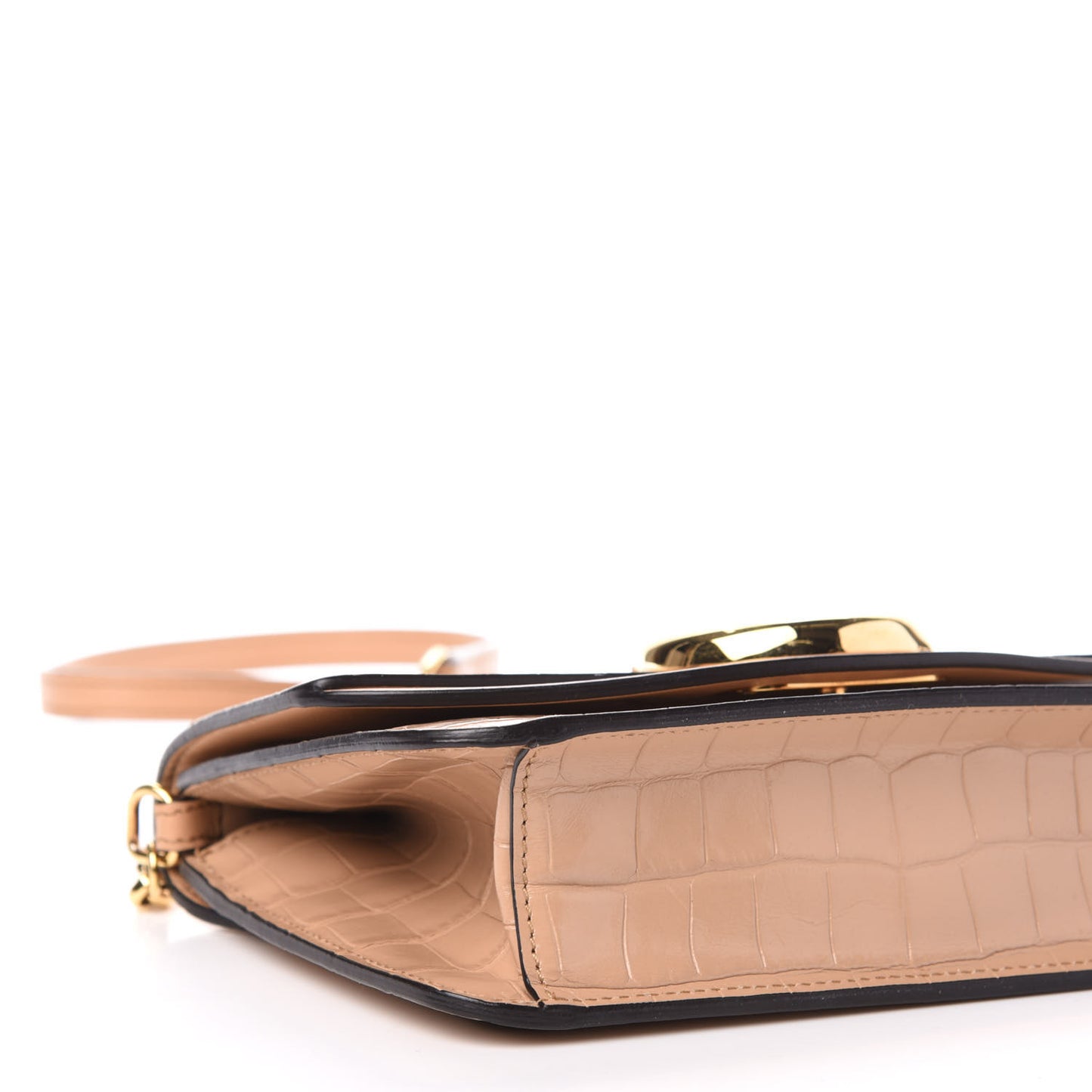 Calfskin Crocodile Embossed C Shoulder Bag Nut