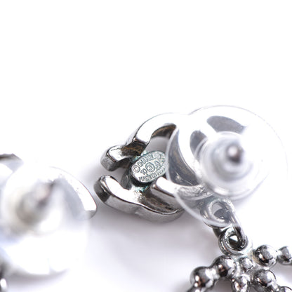 Chanel Metal Bead Crystal Double CC Drop Earrings Ruthenium 4 of 4