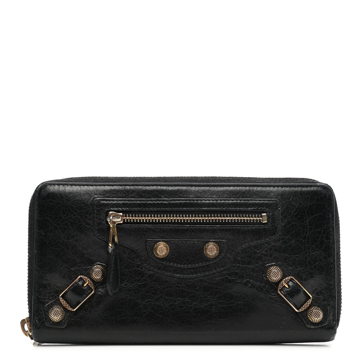 Agneau Giant 12 Rose Gold Hardware Continental Zip Around Wallet Black