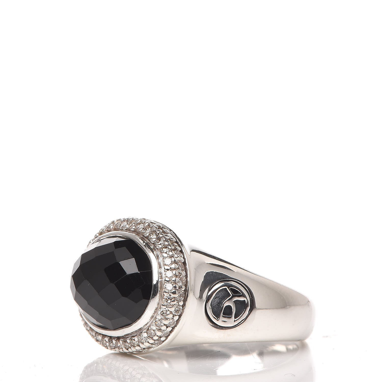 David Yurman Sterling Silver Diamond Black Onyx Signature Oval Ring 54 7 3 of 7