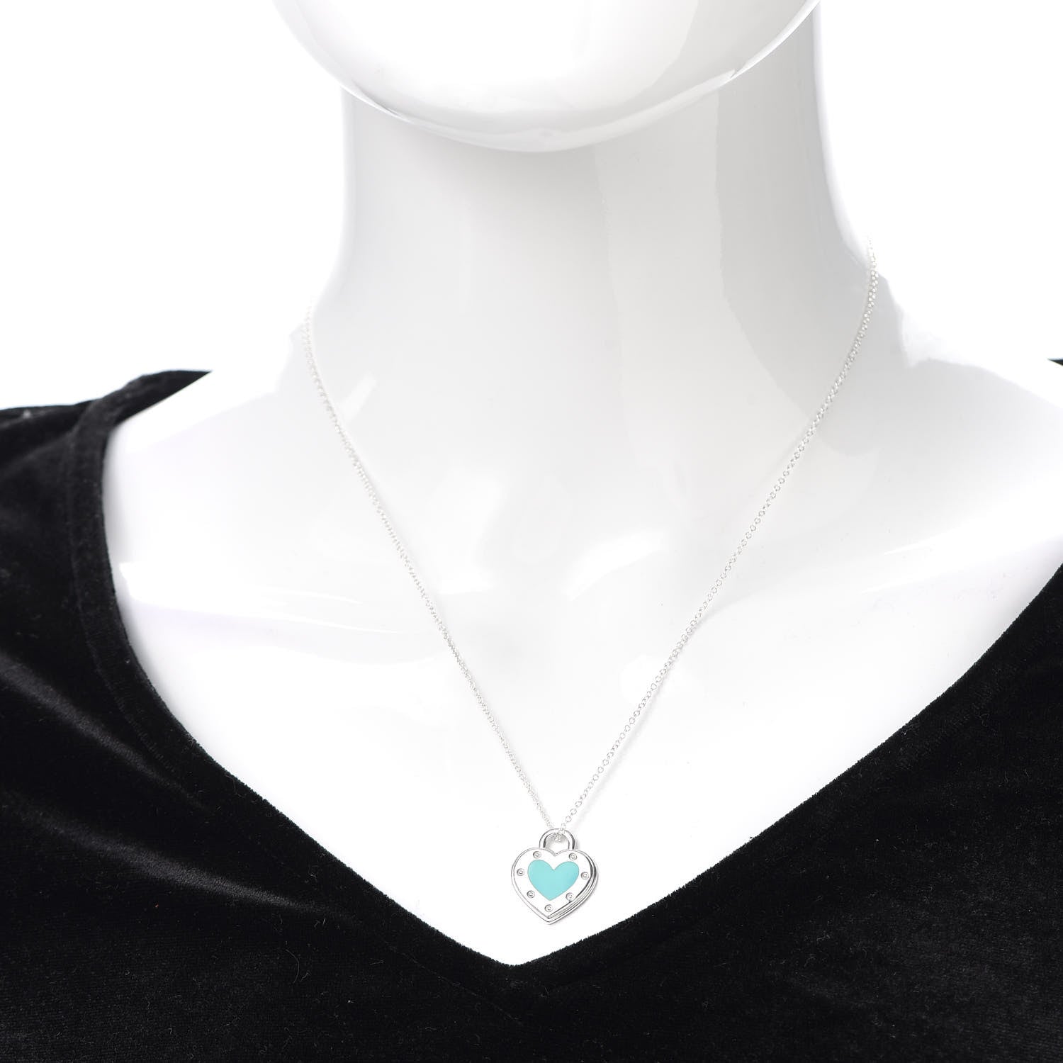 Tiffany Sterling Silver Enamel Return to Love Heart Necklace Blue 2 of 7