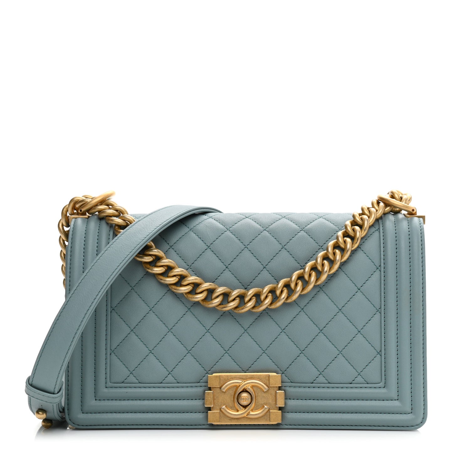 Calfskin Quilted Medium Boy Flap Light Blue