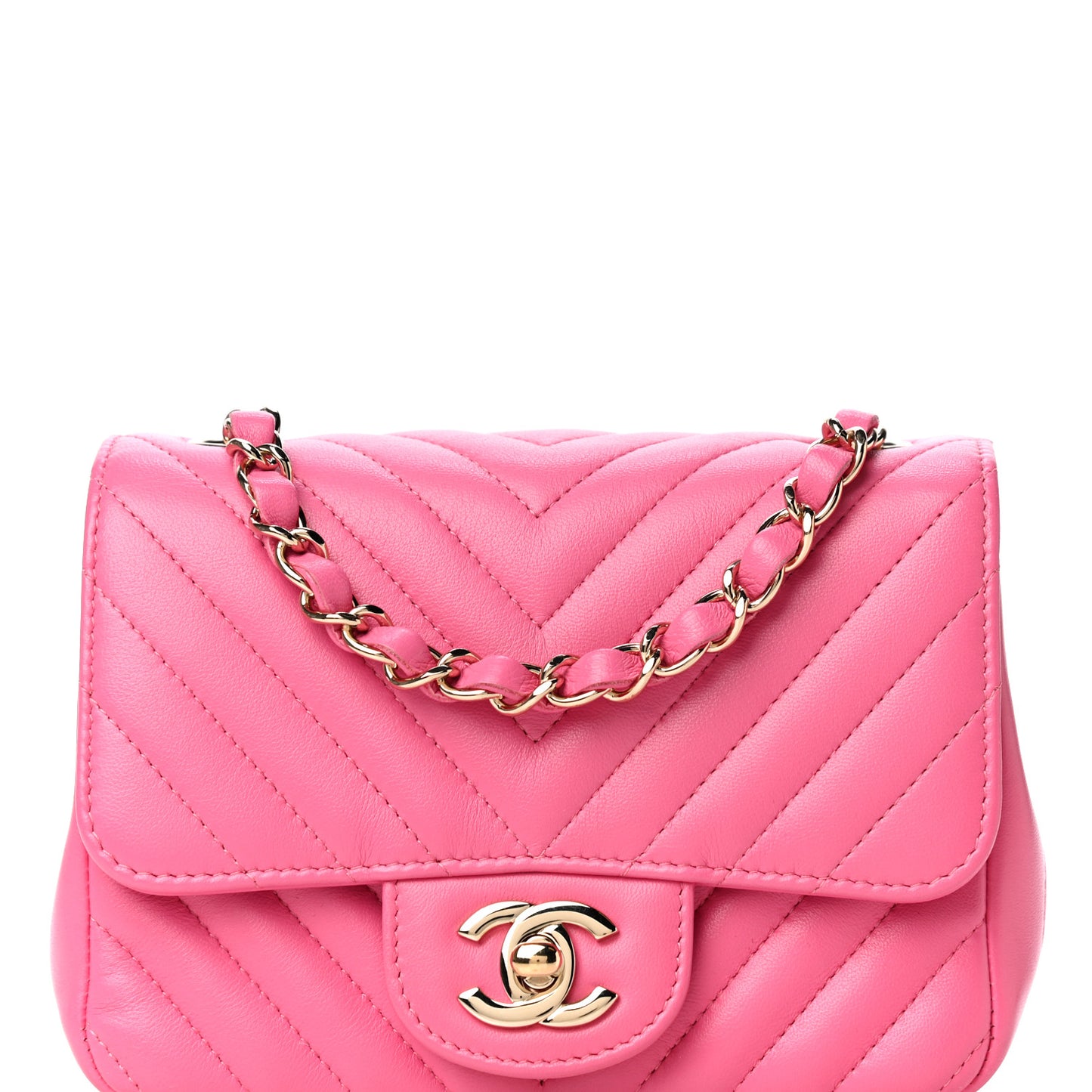 Lambskin Chevron Quilted Mini Square Flap Pink