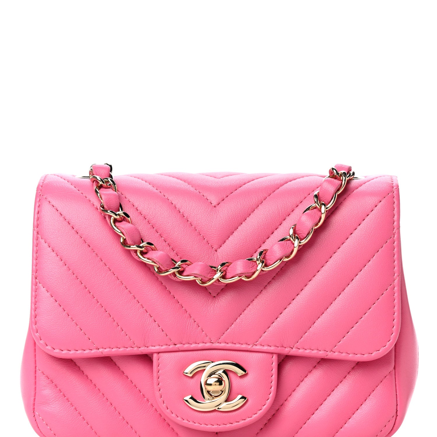 Chanel Lambskin Chevron Quilted Mini Square Flap Pink 8 of 11