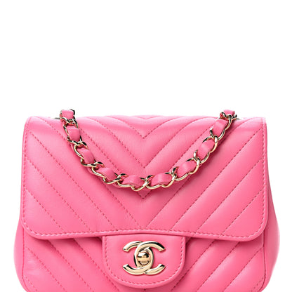 Chanel Lambskin Chevron Quilted Mini Square Flap Pink 8 of 11