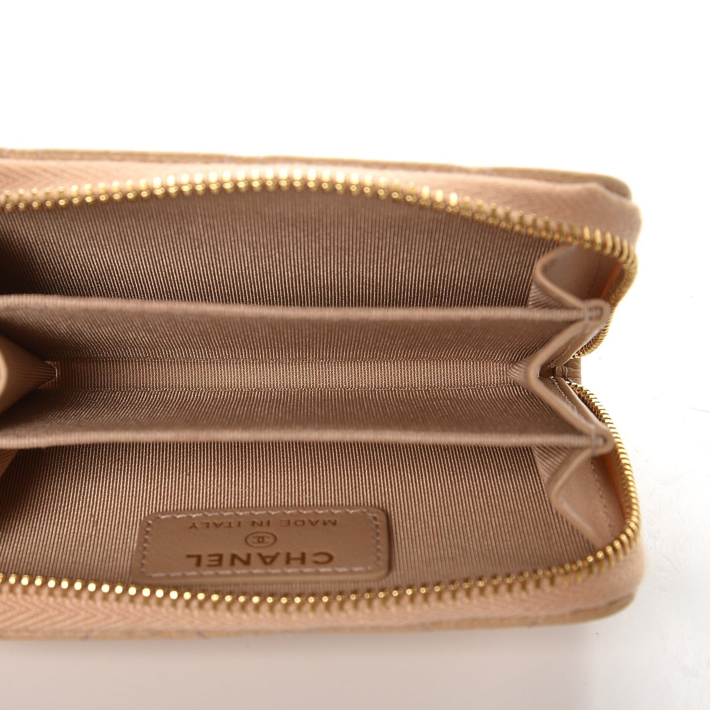 Caviar Quilted Zip Around Coin Purse Beige Clair