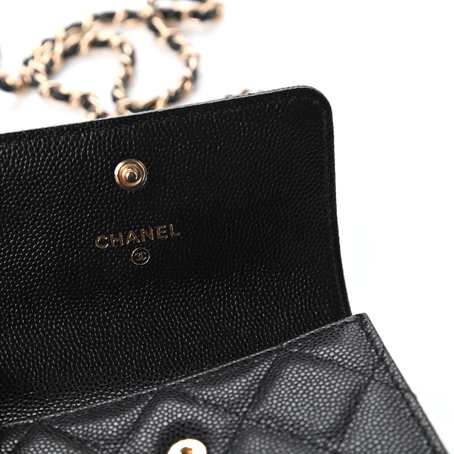 Caviar Quilted Mini Pearl On Top Coin Purse With Chain Black