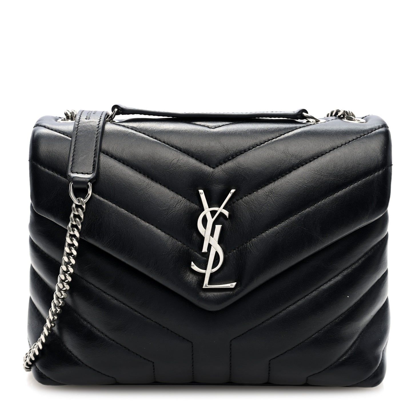 Calfskin Y Quilted Monogram Small Loulou Chain Satchel Black