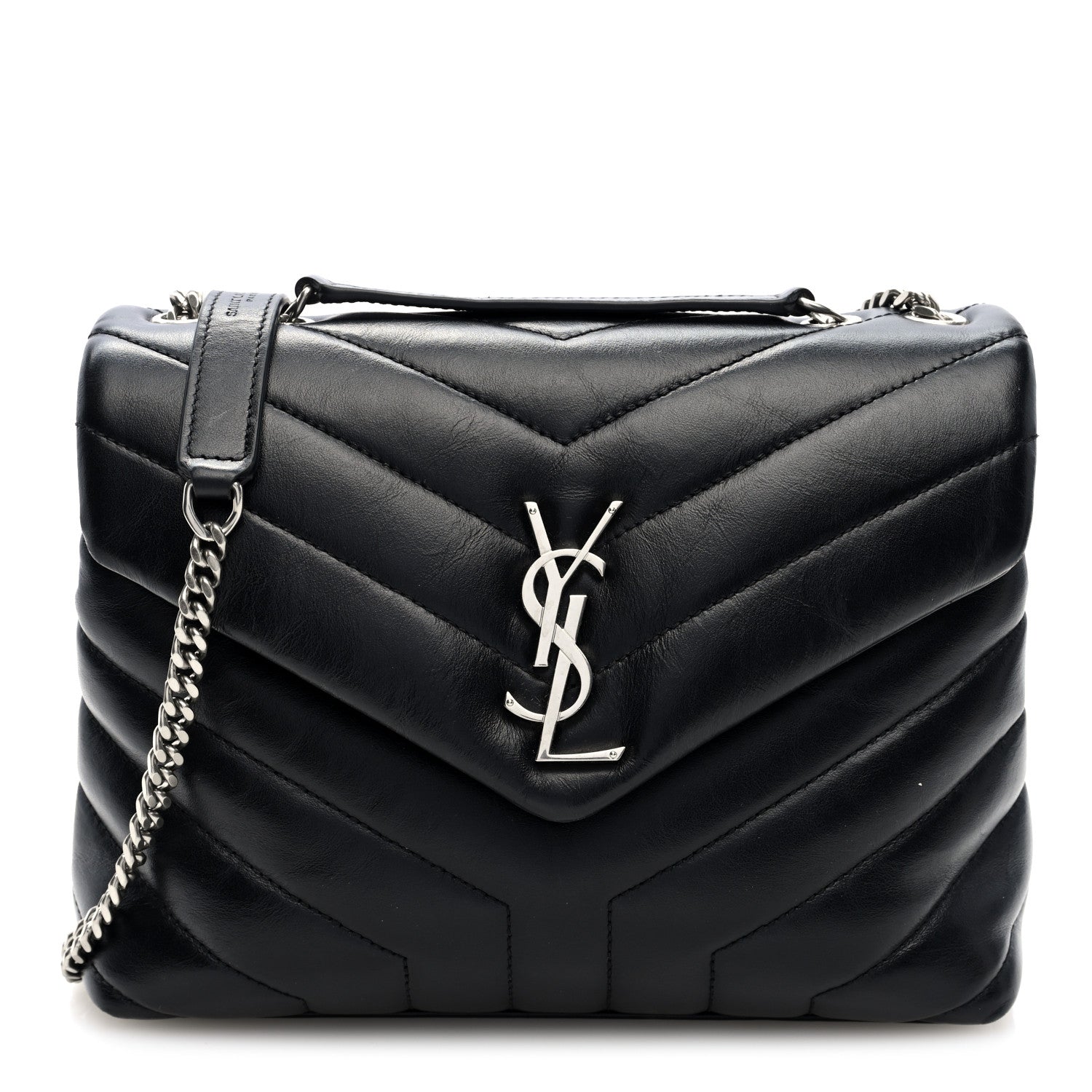 Saint Laurent Calfskin Y Quilted Monogram Small Loulou Chain Satchel Black 1 of 9