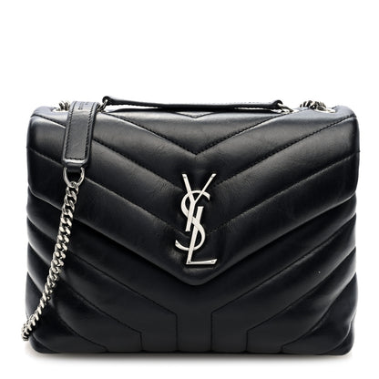 Saint Laurent Calfskin Y Quilted Monogram Small Loulou Chain Satchel Black 1 of 9