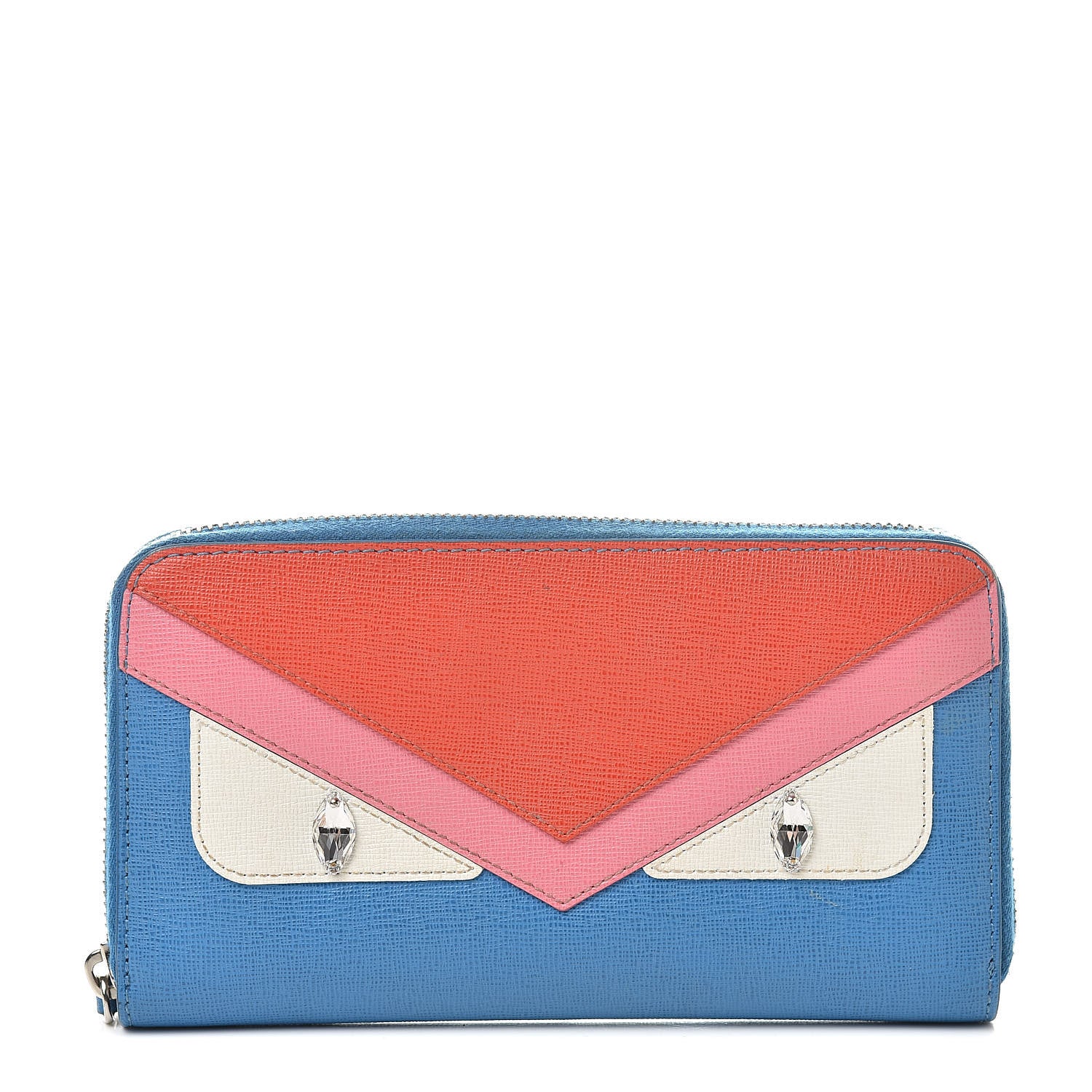 Fendi Vitello Elite Crystal Eye Monster Zip Around Wallet Royal Blue Papavero Multicolor 1 of 9