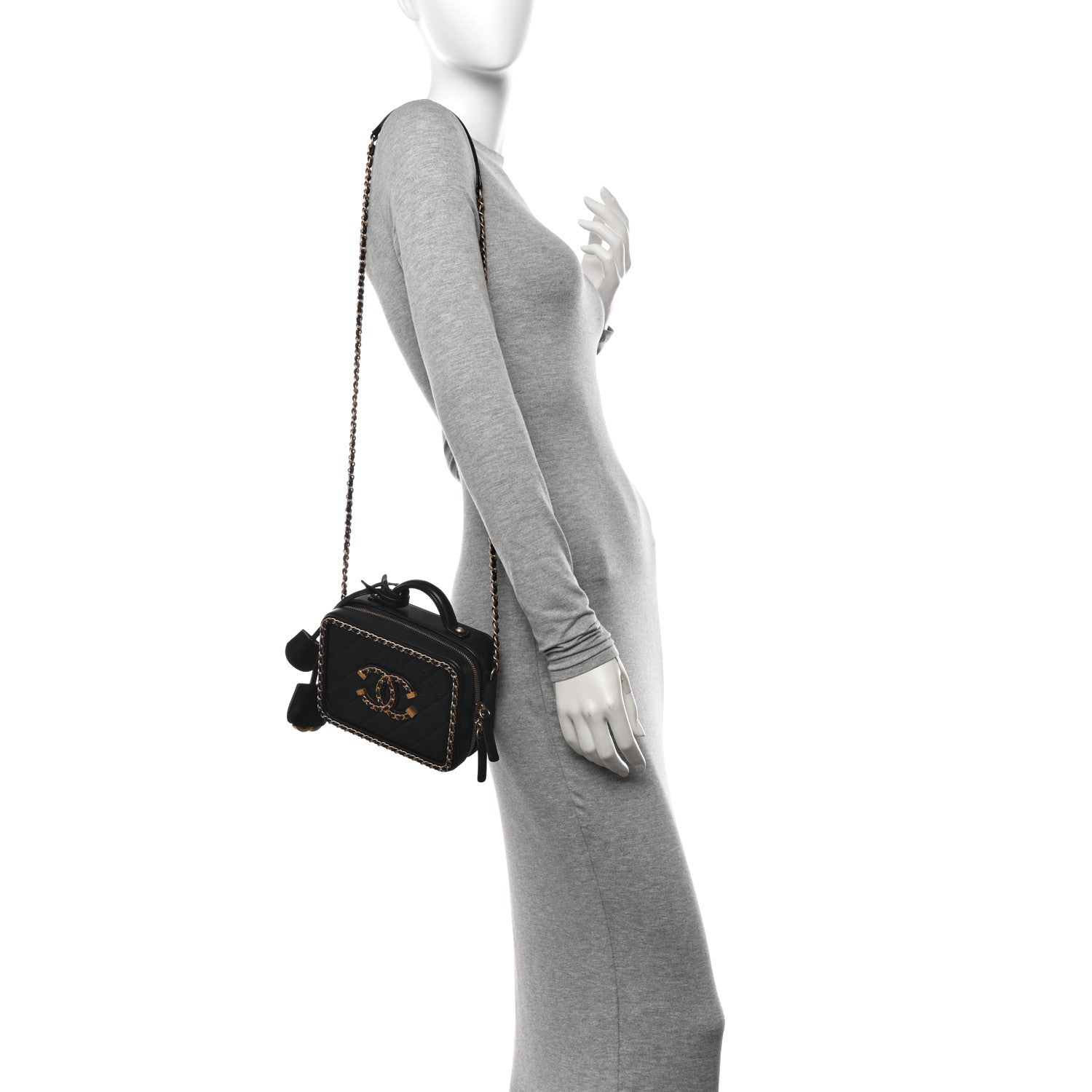 Chanel Goatskin Quilted Small CC Filigree Vanity Case Black 2 of 11