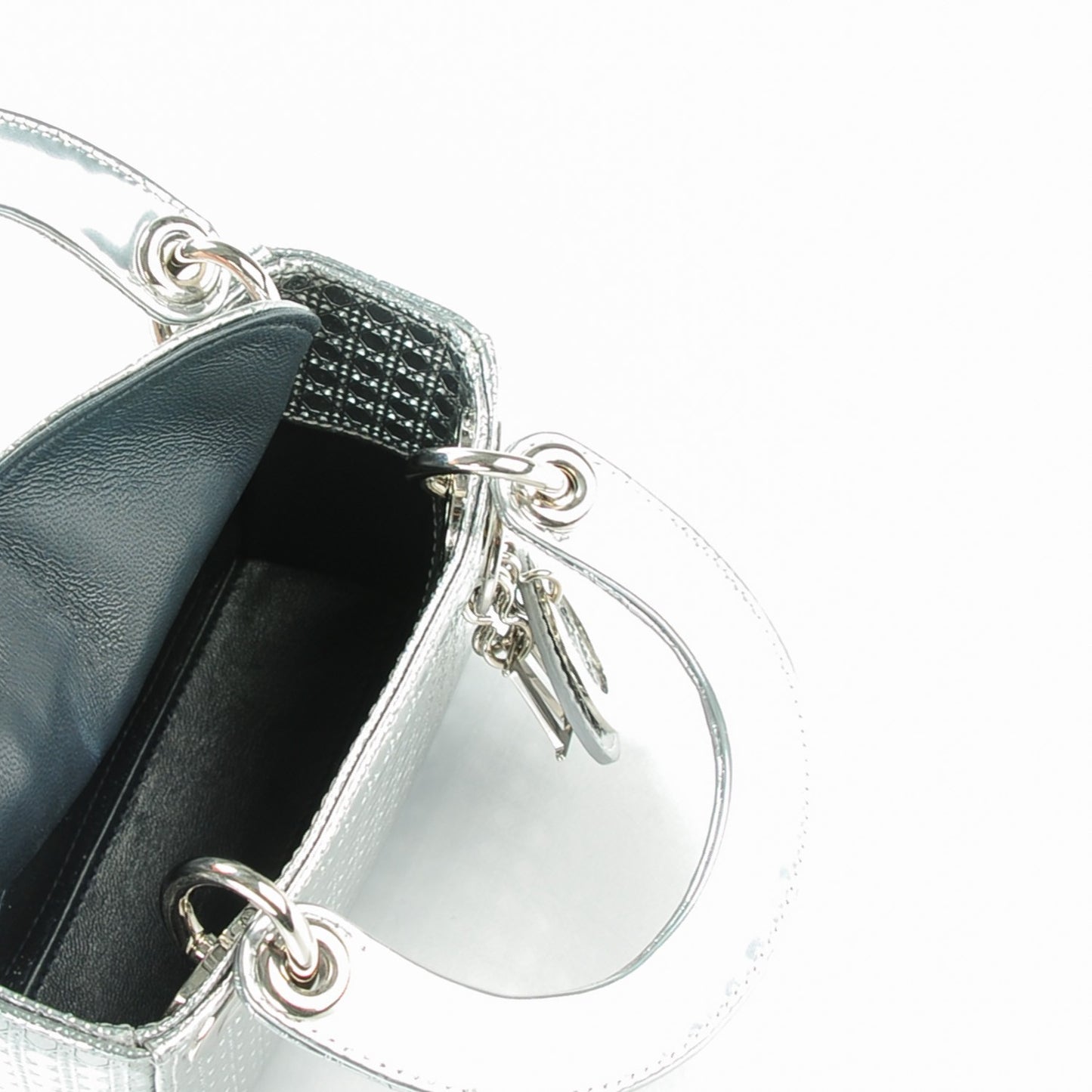 Metallic Patent Micro-Cannage Micro Lady Dior Silver