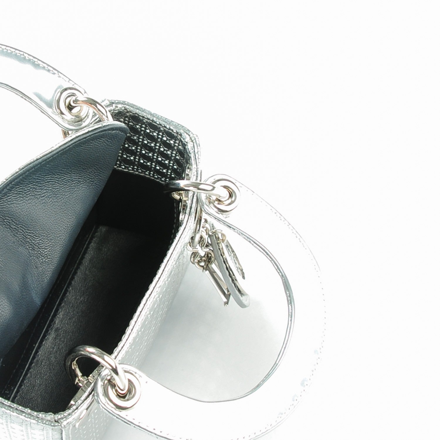 Christian Dior Metallic Patent Micro-Cannage Micro Lady Dior Silver 5 of 7
