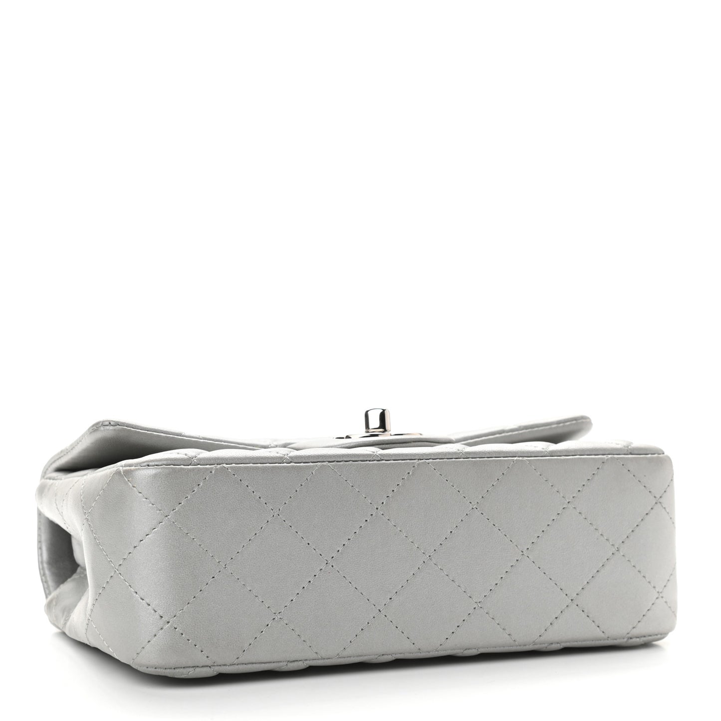 Metallic Lambskin Quilted Mini Rectangular Flap Silver