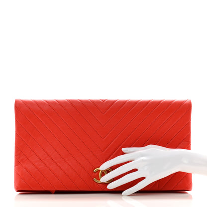 Chanel Lambskin Chevron CC Clutch Orange 2 of 12